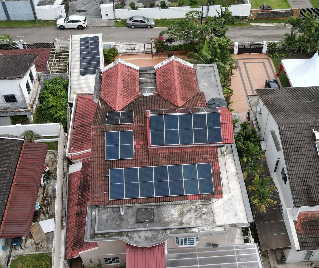 Residential solar panel installation Malaysia terrace house